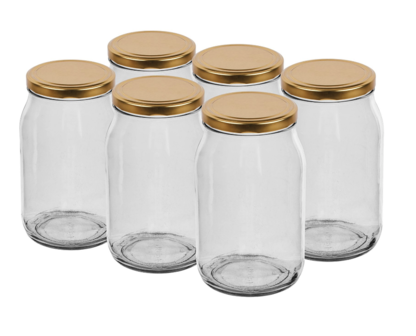 Glazenpotten 900 ml inclusief deksel verpakt per 6 stuks