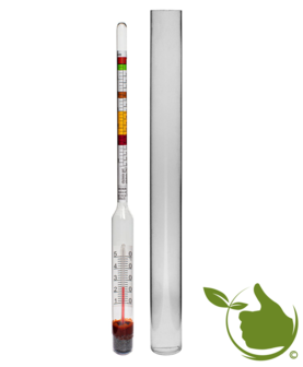 Wijnmeter met een thermometer in een kunststof reageerbuis