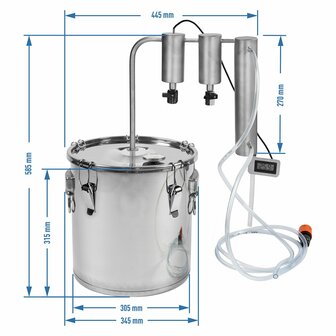 Roestvrijstalen distilleerder 18 L met 2 bezinktanks