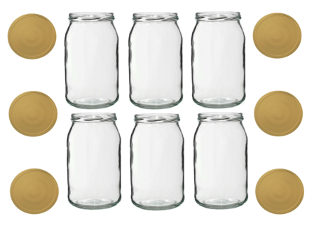Glazenpotten 900 ml inclusief deksel verpakt per 6 stuks