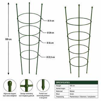 Steunringen voor tuinplanten, 4 ringen, 1 meter