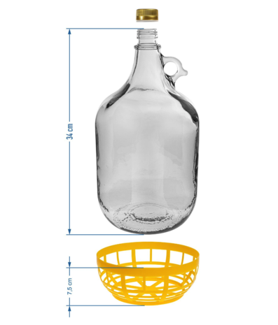 Gistingsfles 5 L met schroefdop en gele kunststof mand