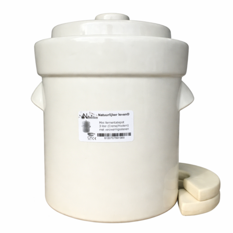 Mini fermentatiepot 2 liter (Creme/Modern) met verzwaringsstenen