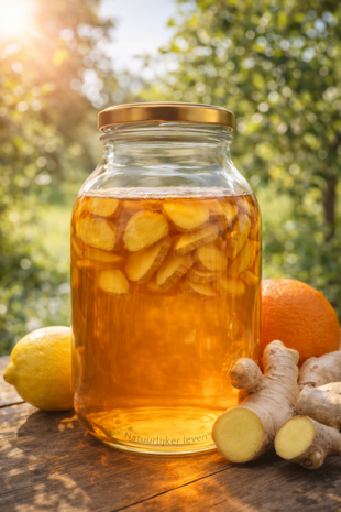 Gember tinctuur in glazen pot