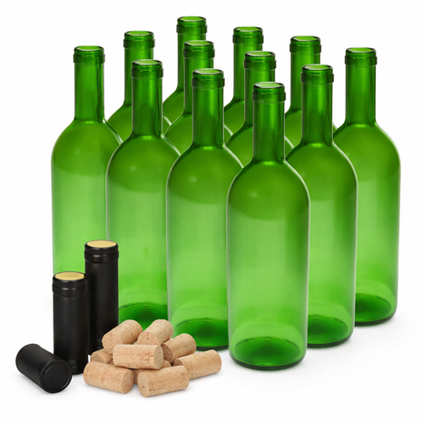 Wijnfles 0,75L + kurk en huls - 12 st.