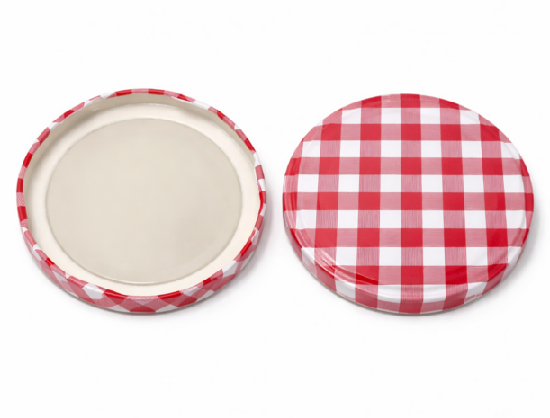 Twist-off deksel Rood/Wit blok design, 82mm per 8