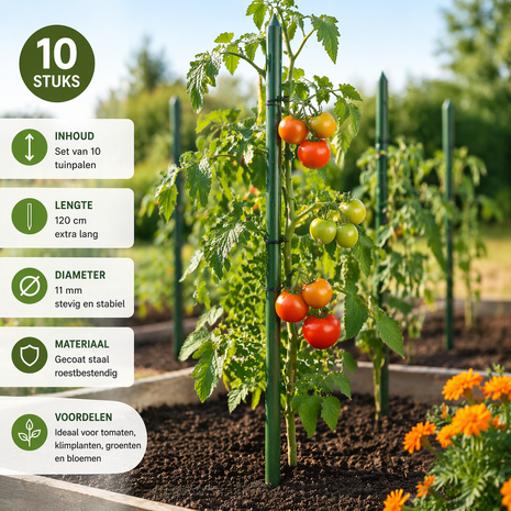 Bioogr&oacute;d tuinpalen - gecoat staal, 1,2 m, &Oslash;11 mm, 10 stuks