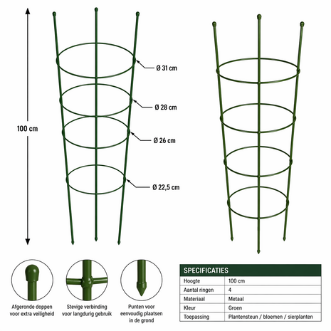 Steunringen voor tuinplanten, 4 ringen, 1 meter