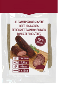 Gedroogde varkensdarmen, kaliber 65 mm, 30 cm 4 st