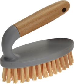 1x Schrobborstels grijs met bamboe handvat 14,5 cm - Huishoudbenodigdheden - Schoonmaakbenodigdheden - De vloer/muur schrobben - Schrobborstels
